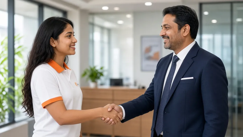 SolarConnect brand ambassador (AI illustration) shaking hands with a solar dealer partner – SolarConnect India solar dealership partnership in Maharashtra