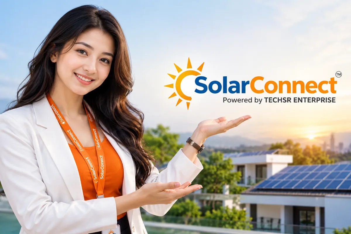 SolarConnect brand ambassador presenting SolarConnect rooftop solar India – AI illustration