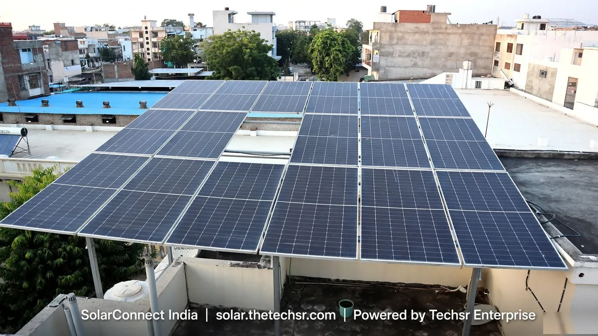 On-grid rooftop solar system on a city terrace in India – SolarConnect India rooftop solar installation gallery
