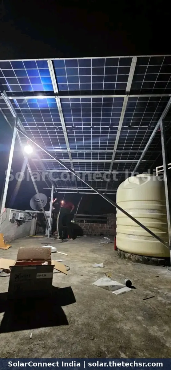 Rooftop solar installation work in progress at night by SolarConnect India team