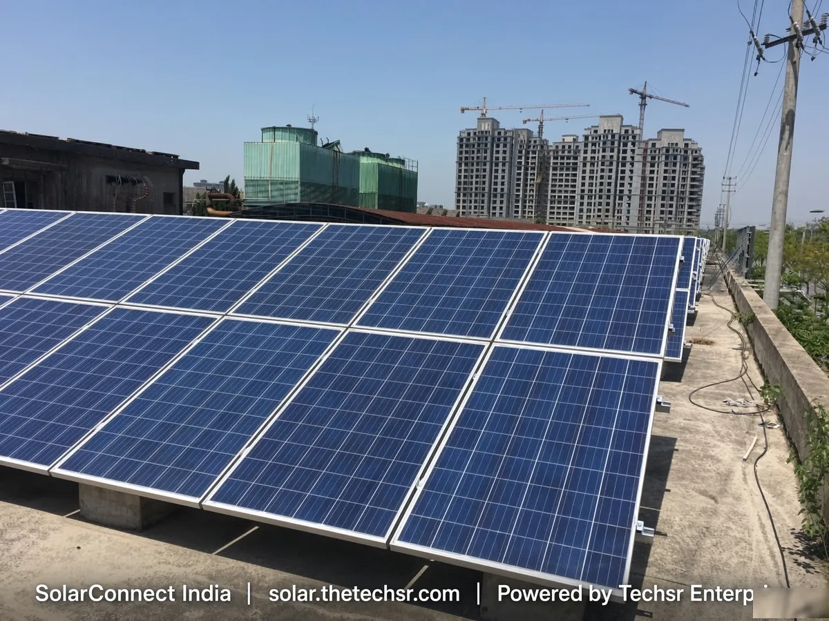 Rooftop solar array on an urban building in India – SolarConnect India rooftop solar installation gallery