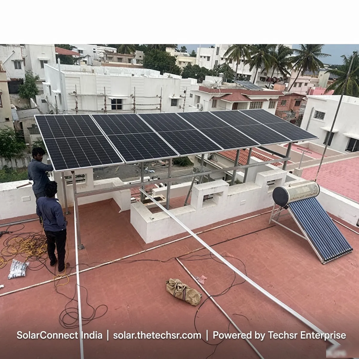 Rooftop solar installation work on a residential terrace in India – SolarConnect India rooftop solar installation gallery