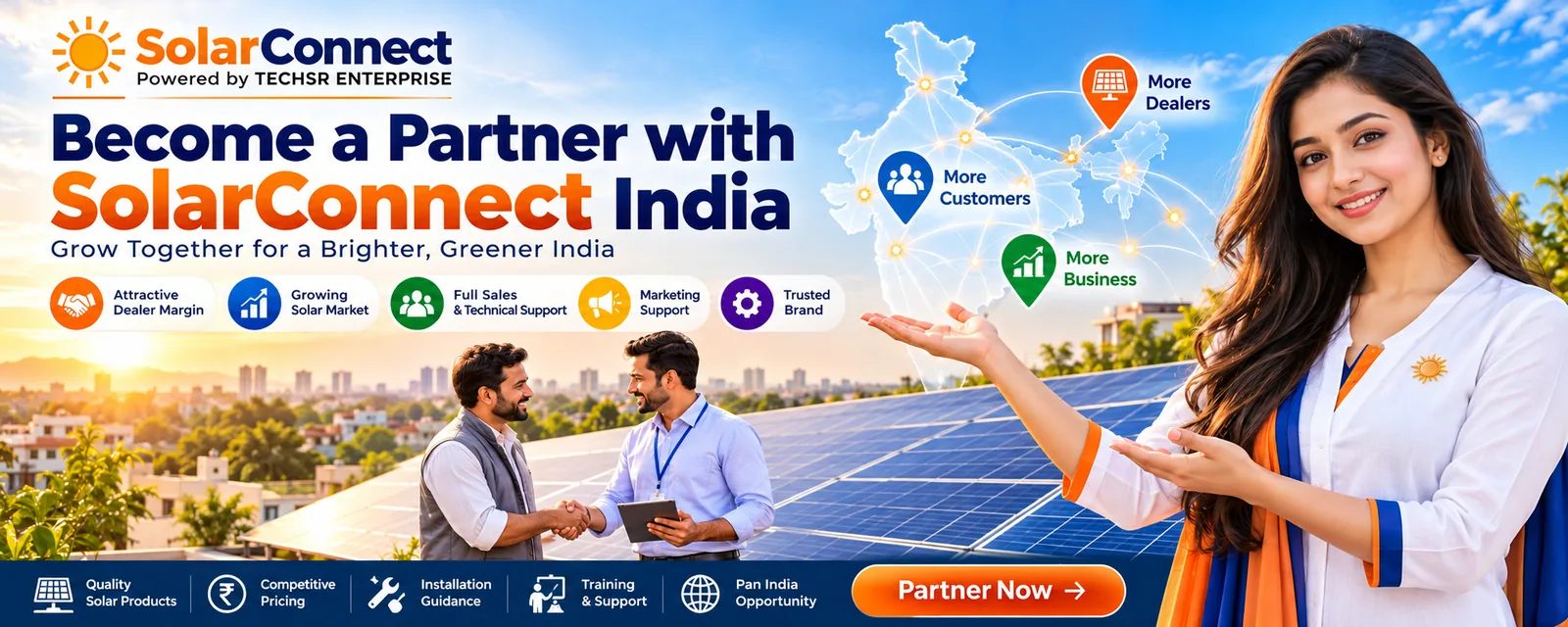 Become a SolarConnect India solar dealer partner - Techsr Enterprise pan-India dealership