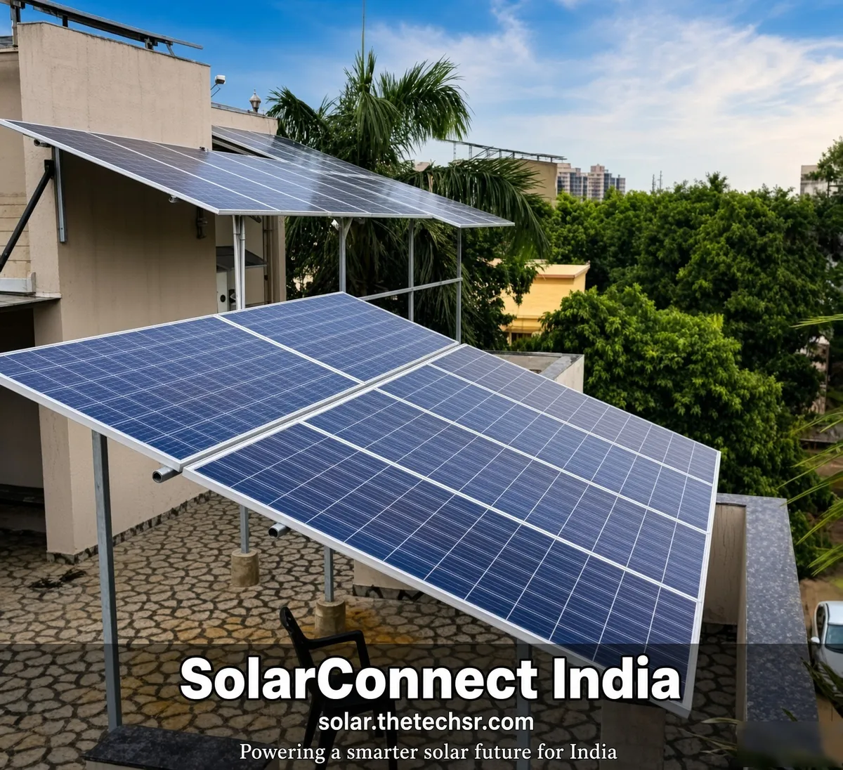 Elevated rooftop solar on a modern Indian home – SolarConnect India rooftop solar installation gallery