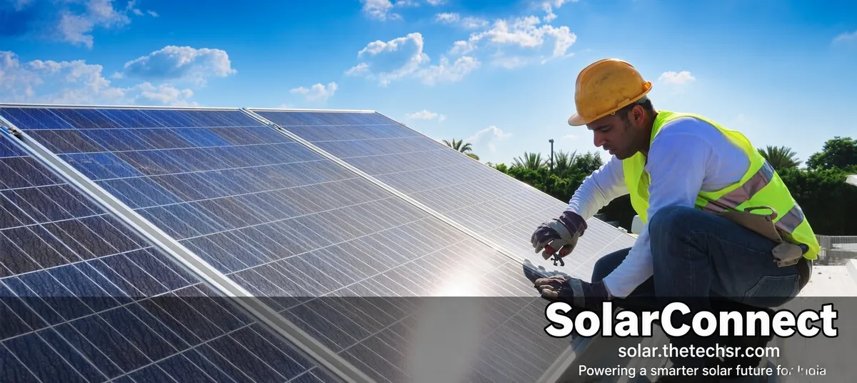 Technician fixing a solar panel during installation – SolarConnect India rooftop solar installation gallery