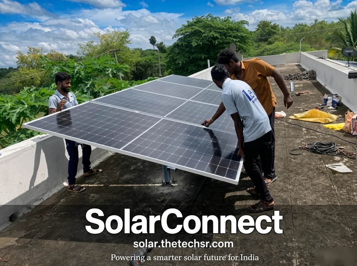 Team installing rooftop solar panels on an Indian home – SolarConnect India rooftop solar installation gallery