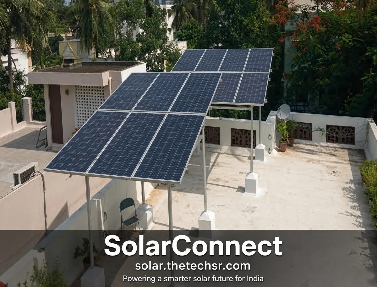 Rooftop solar structure on an Indian terrace – SolarConnect India rooftop solar installation gallery