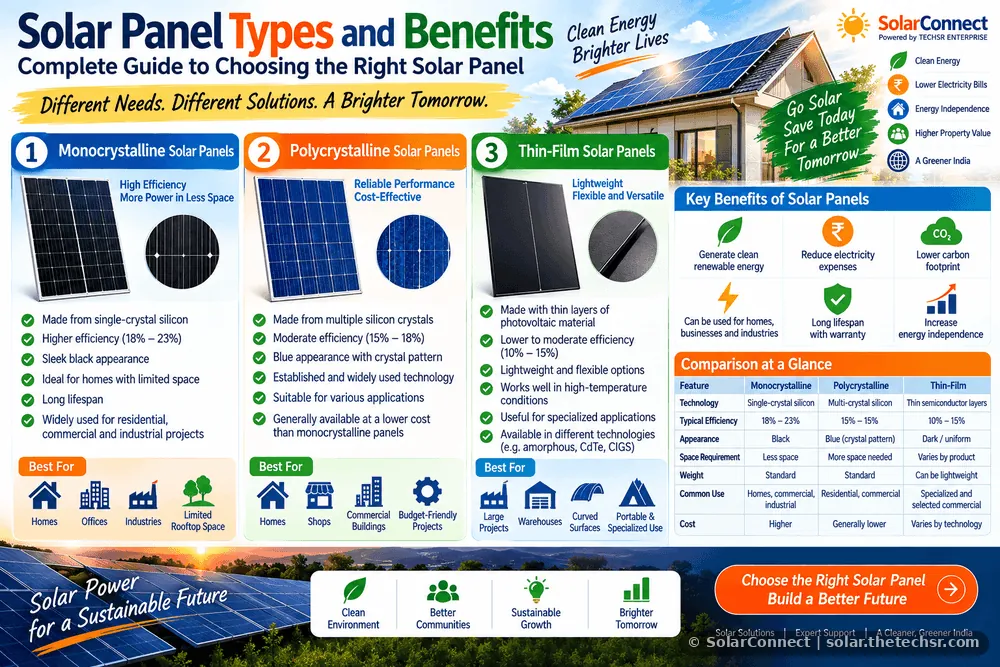 Solar Panel Types and Benefits: Complete Guide to Choosing the Right Solar Panel