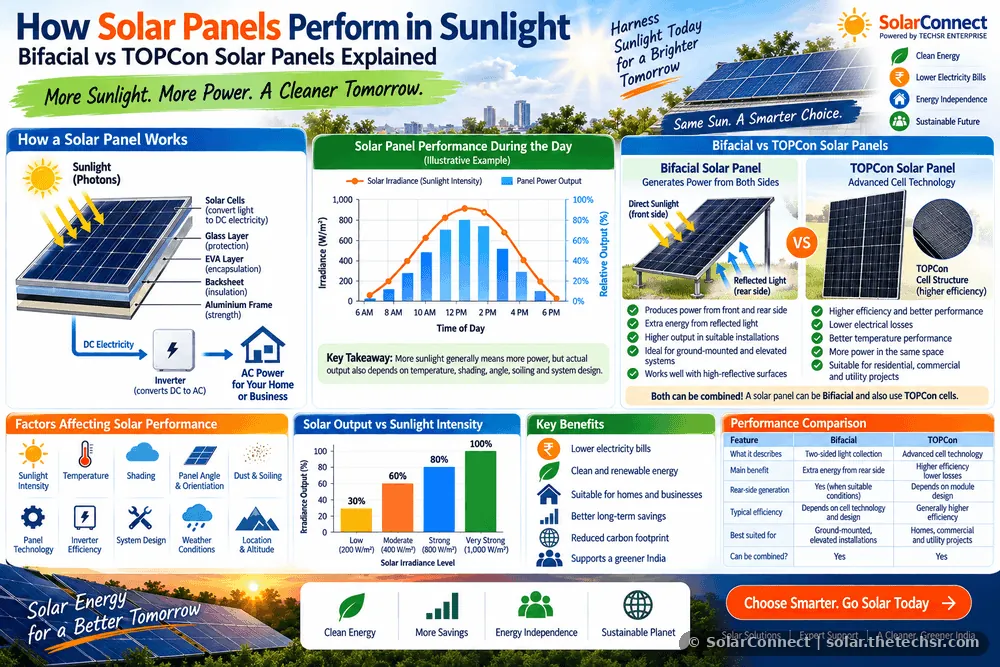 How Solar Panels Perform in Sunlight: Bifacial vs TOPCon Solar Panels Explained
