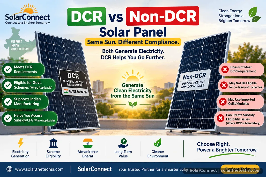 DCR vs Non-DCR Solar Panel: Electricity Generation, Subsidy Eligibility & Why DCR Panels Matter in India