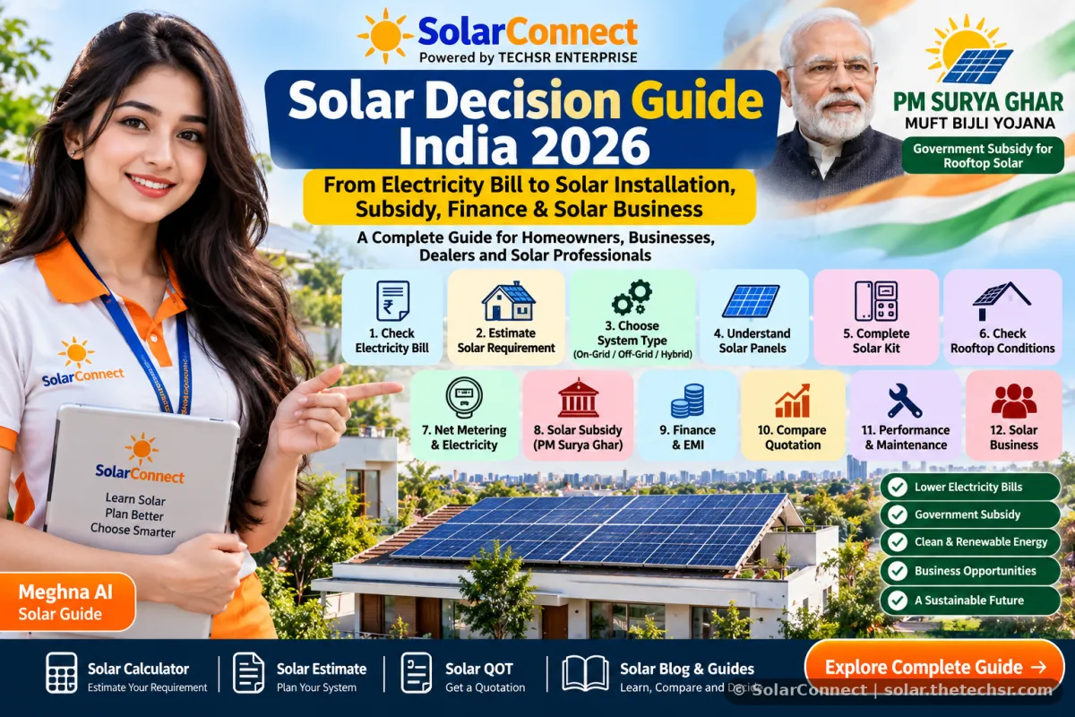 Solar Decision Guide India 2026: From Electricity Bill to Solar Installation, Subsidy, Finance & Business