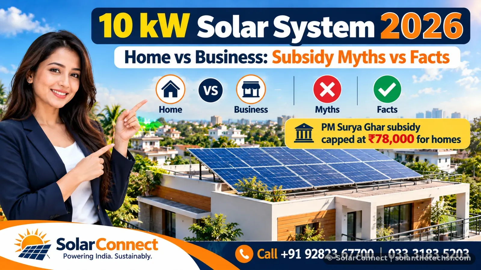 10 kW Solar System in India 2026: Home vs Business, Subsidy, Myths vs Facts